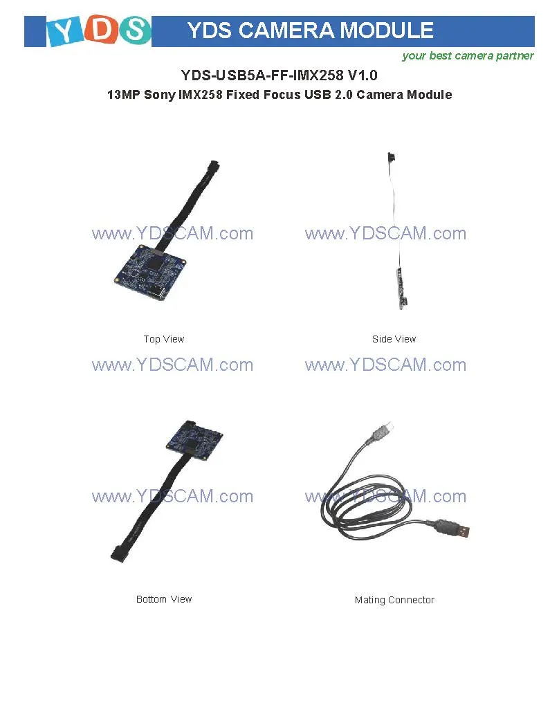 Yds-USB5a-FF-Imx258 V1.0 13MP Imx258 Fixed Focus USB 2.0 Camera Module