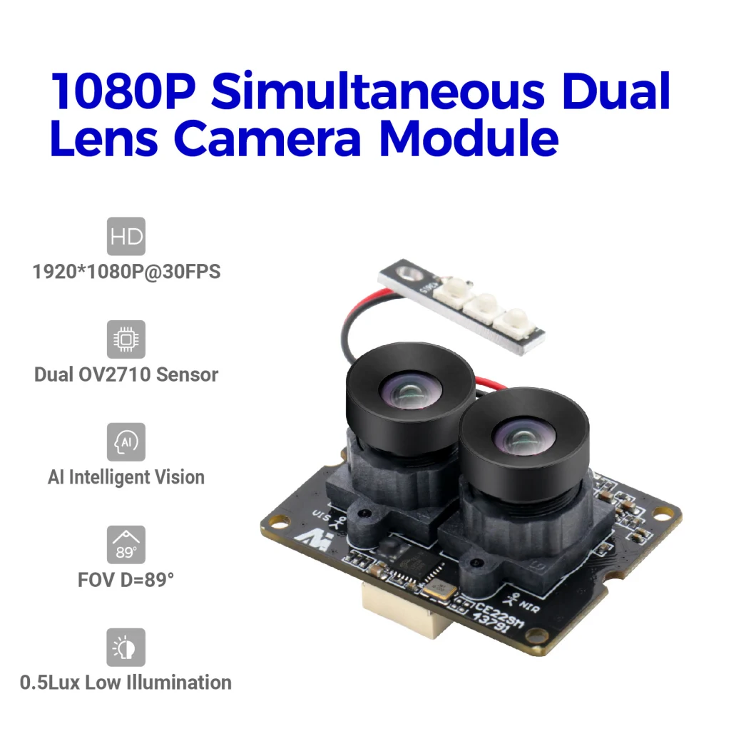 UVC Ov2710 CMOS Sensor 0.5lux Low Illumination 1080P USB Dual Lens Camera Module for 3D Measurement